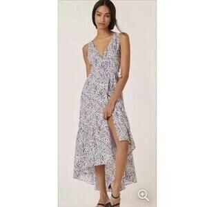 Anthropologie Hutch Elisabet Purple Floral Strappy Back Wrap Maxi Dress Size Xs